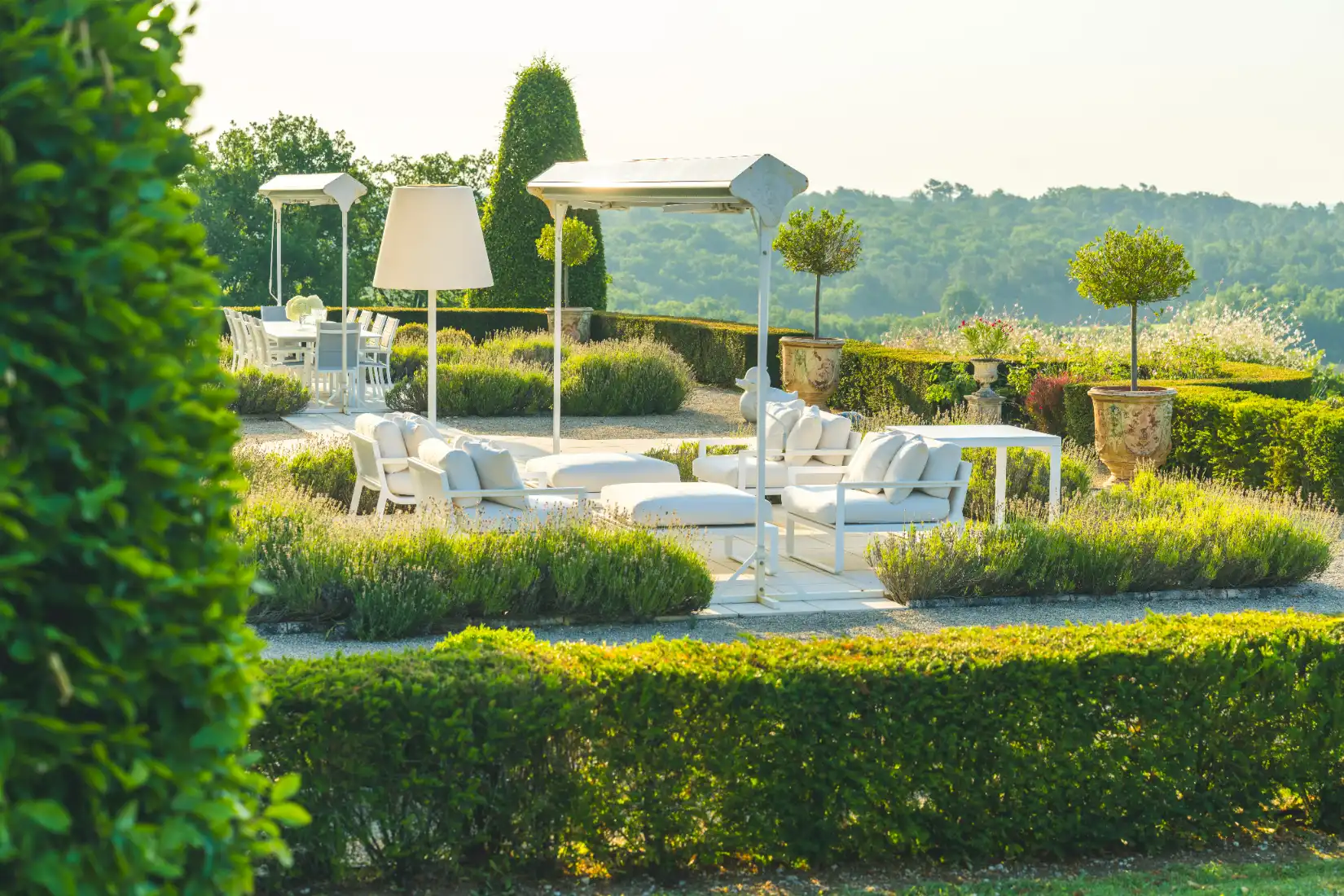 Outdoor lounge with umbrellas