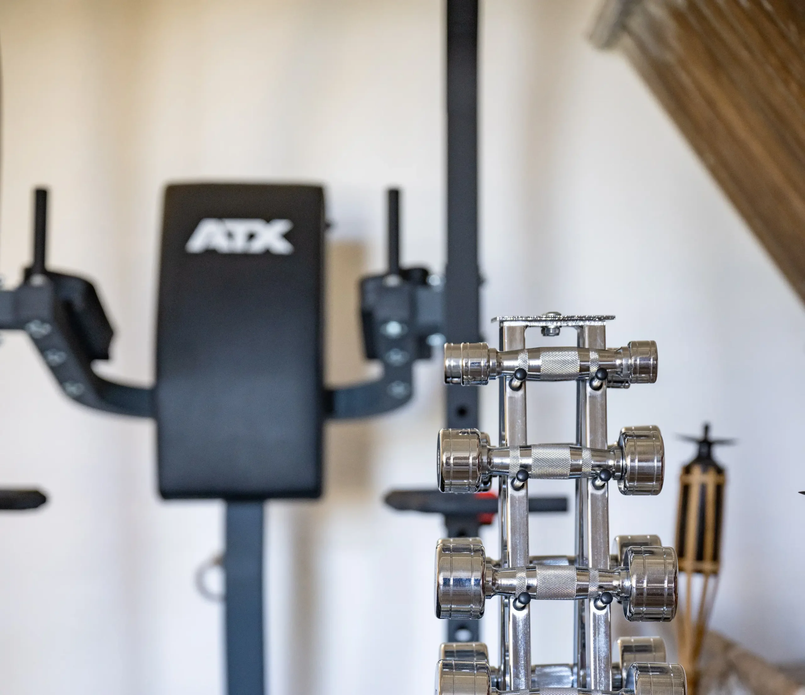 Close-up of ATX gym equipment in the fitness area.