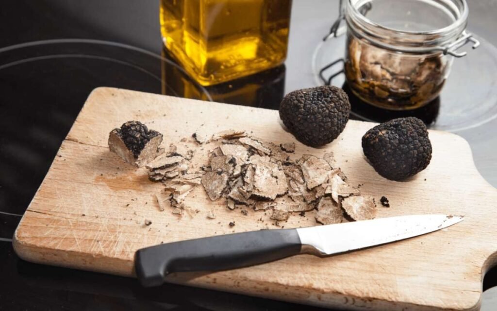 truffle cutting in kitchen