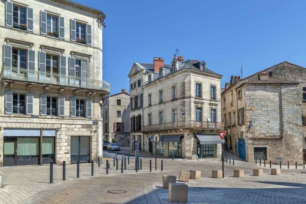 Street with historical houses in Perigueux city center