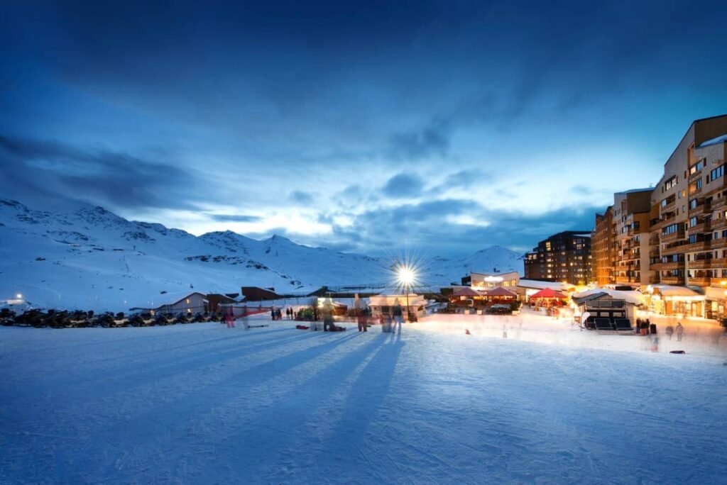 Val Thorens station in the French Alps by night